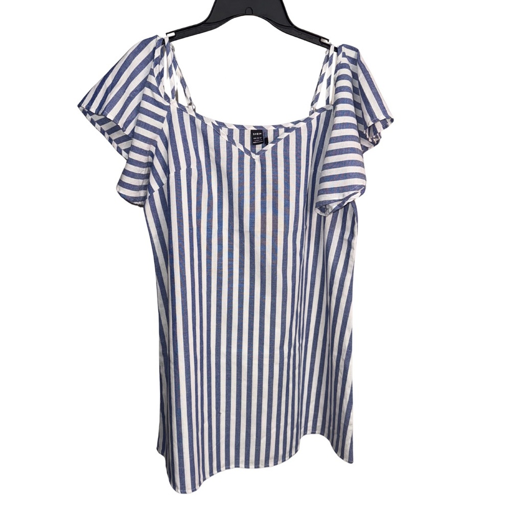 5️⃣SHEIN Navy and White Striped Cold Shoulder Dress - Picture 2 of 8